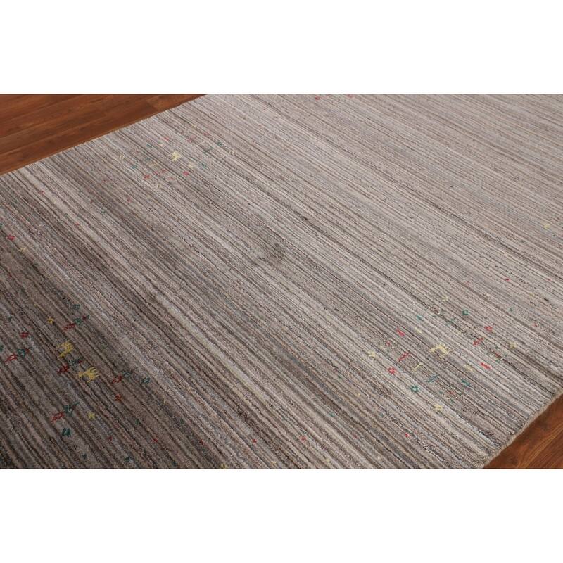 Earth Tone Striped Gabbeh Indian Area Rug Hand-Knotted Wool Carpet - 4'11" X 8'0"