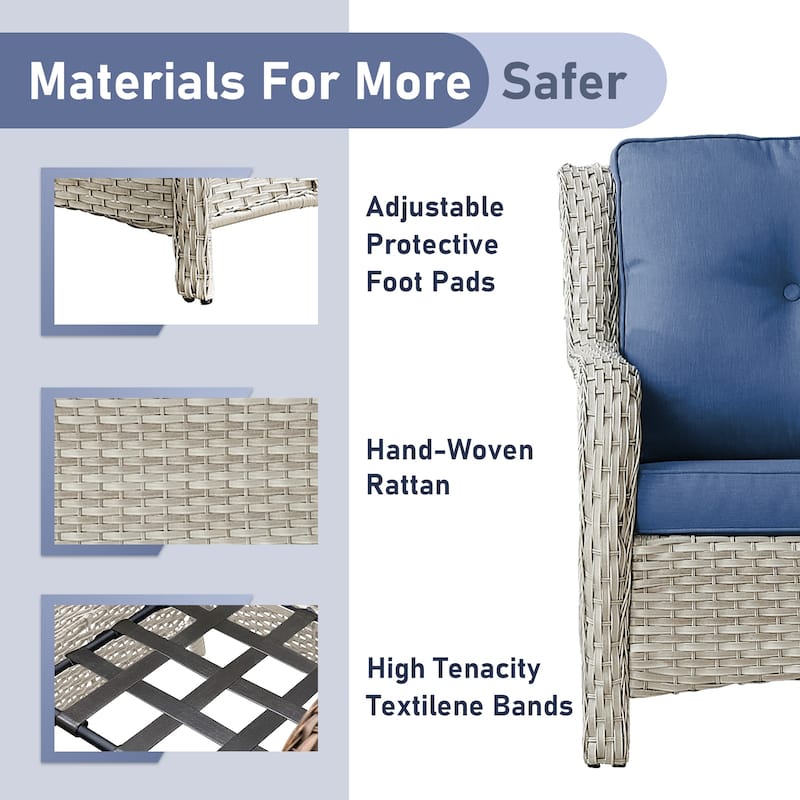 Outdoor Wicker High Back Club Chair with Cushions (Set of 2)