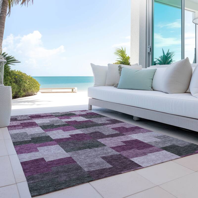 Machine Washable Indoor/ Outdoor Chantille Contemporary Blocks Rug