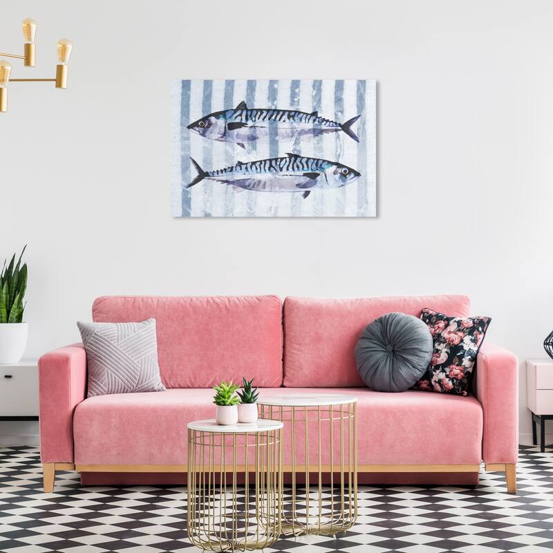 Wynwood Studio Canvas Animals Tuna Splash Gray and Dark Gray Nautical & Coastal Wall Art Canvas Print - 24 x 36