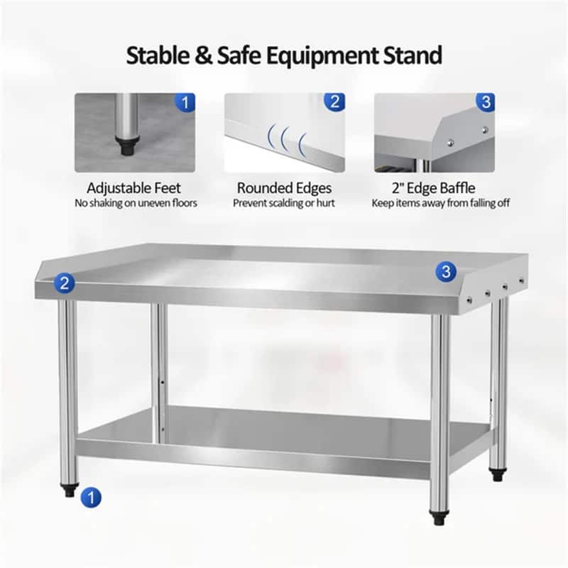Silver Stainless Steel Kitchen Prep Table with Shelf - N/A