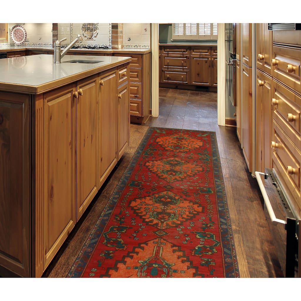 Fine Vintage Distressed Nagi Red/Navy Runner - 3'6" x 14'3"