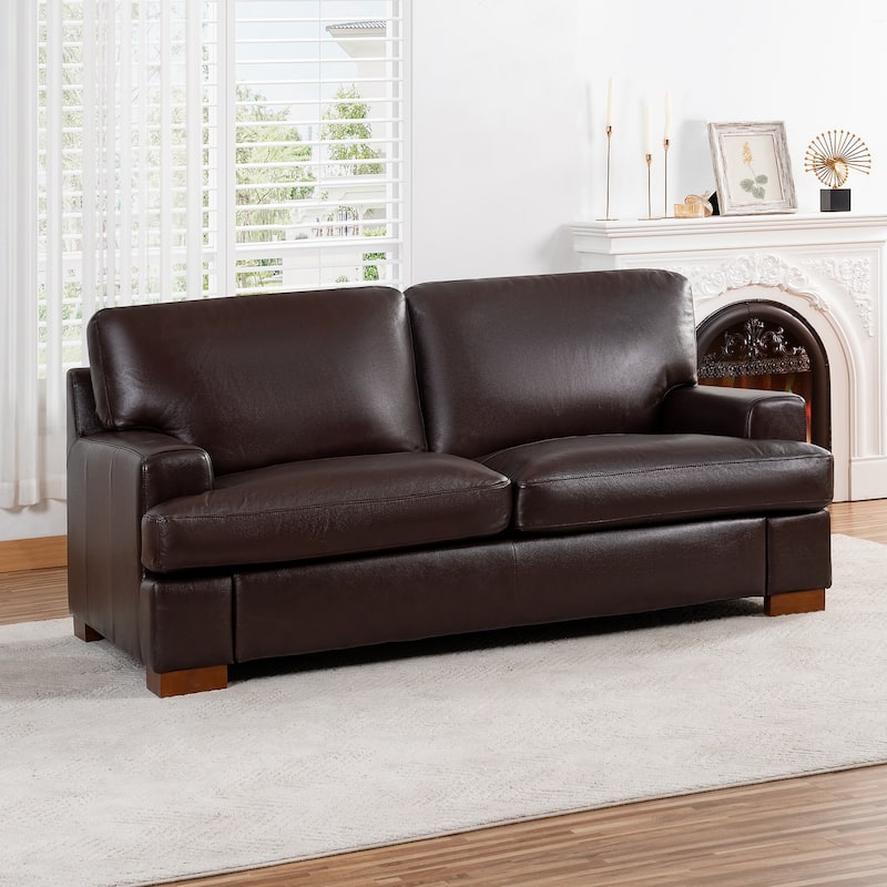 Genuine Leather Sofa Set - Chair, Loveseat & Sofa with Feather Cushions