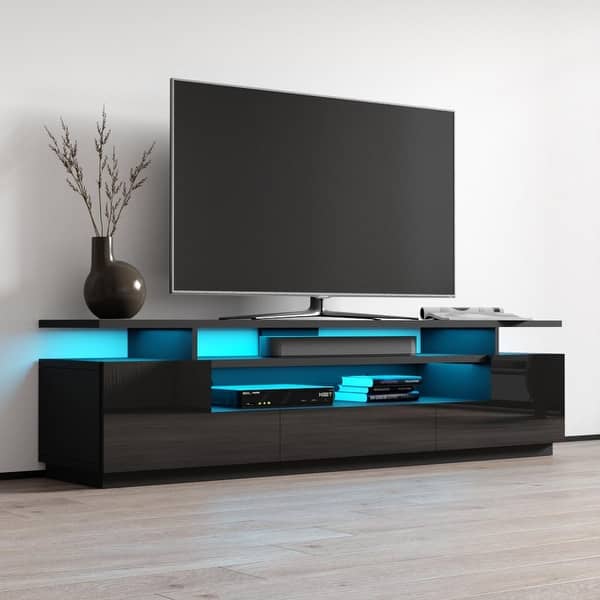 MDA Designs Orbit Gloss Black TV Stand with Gloss Black Curved Sides for Flat Screen TVs up to 55/”
