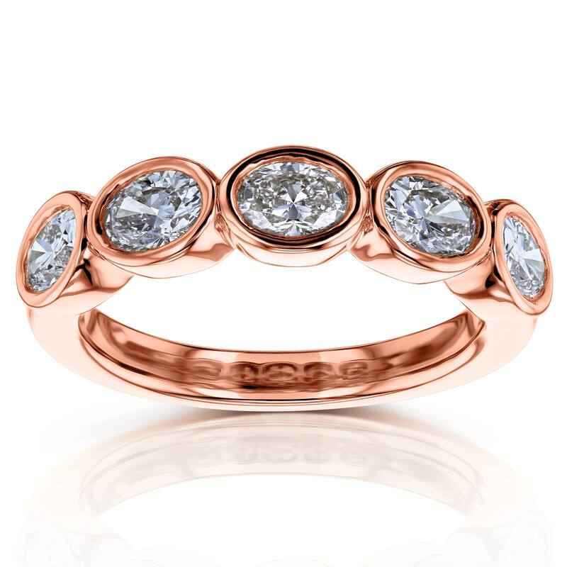 Kobelli 1.1 Carats Lab Grown Diamond 14k Solid Gold Oval Bezel Half Eternity Bailey Ring - Rose - 4