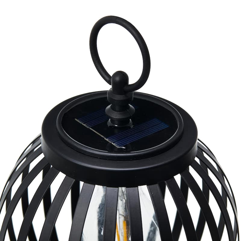 Glitzhome Metal Stripes Waterproof Solar Powered Outdoor Lantern with Garden Stake