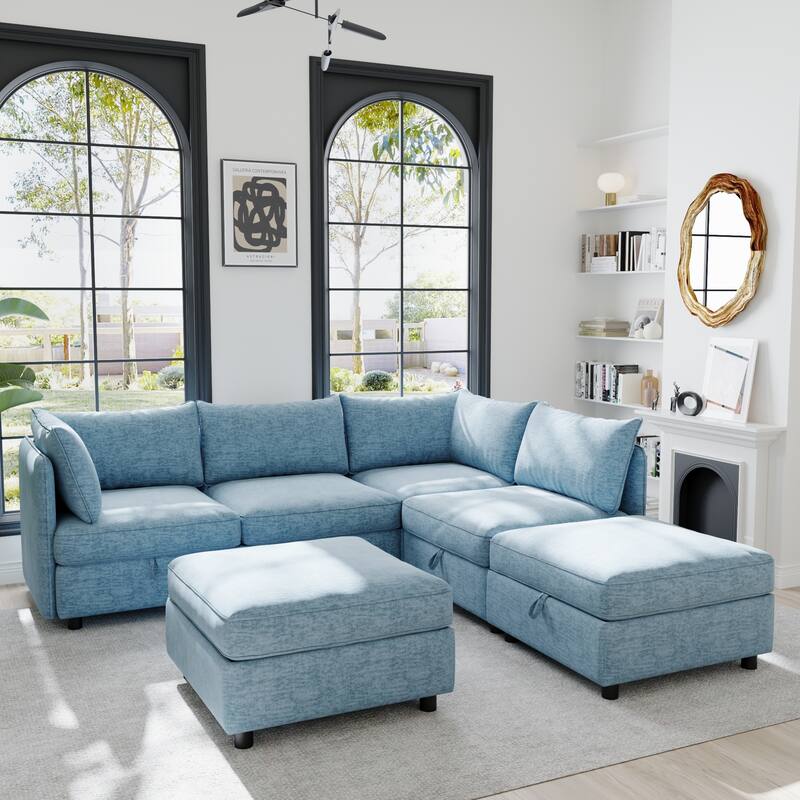 GDFStudio - Felix Spacious Modular Sectional Sofa with Sleeper Function and Hidden Storage - Antique Blue