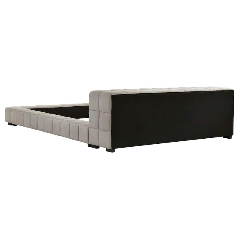 Jimo Full Platform Bed, Grid Tufted Frame, Taupe Brown Upholstery