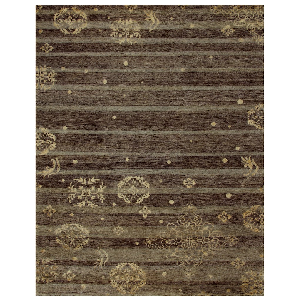 Geometric Floral Stripes Brown/Gold/Teal Transitional Area Rug