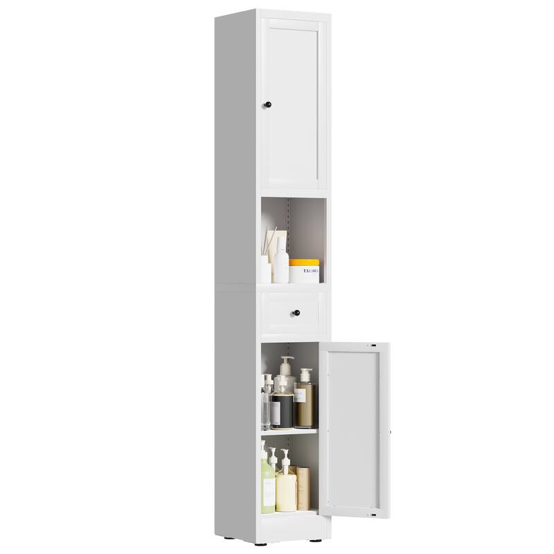 71 Inch Tall Bathroom Storage Cabinet, 5-Tier Narrow Metal Cabinet with 2 Doors & Adjustable Shelves, Freestanding Cabinet
