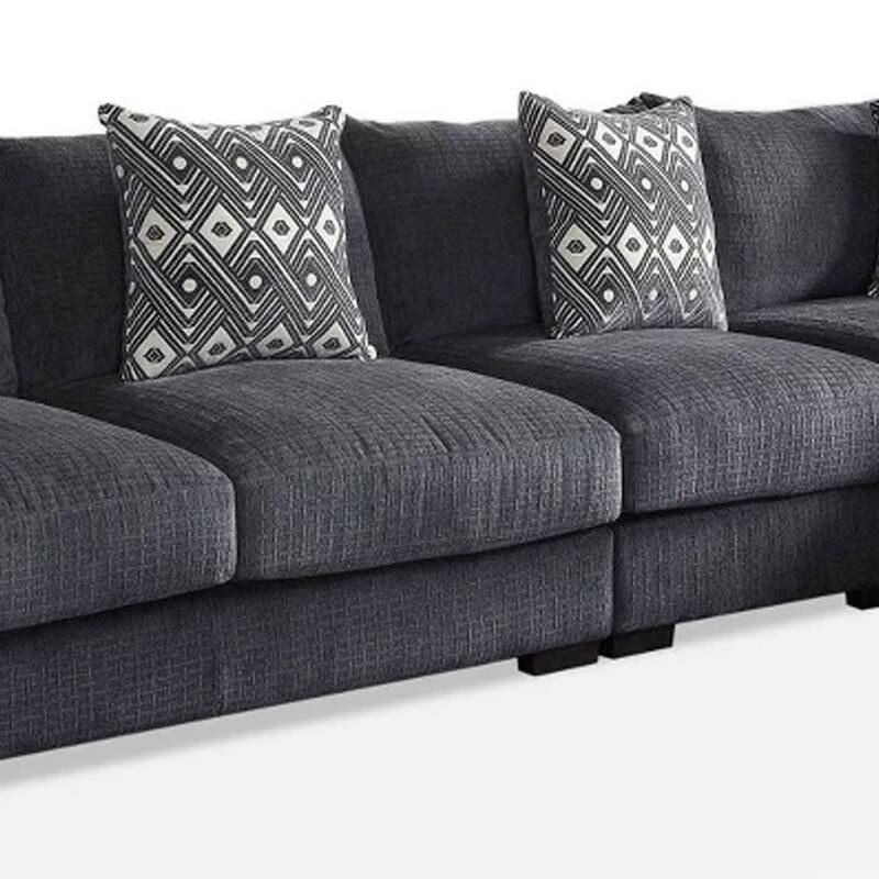 L Shaped Sectional with T Cushioned Seat, Large, Gray