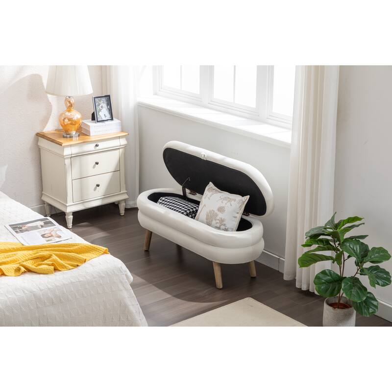 Upholstered Storage Bench with Wooden Legs