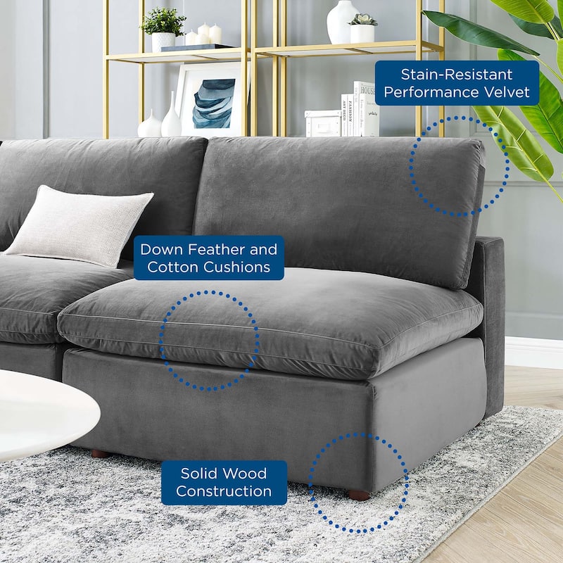 Commix Down Filled Overstuffed Velvet 5-Piece Sectional Sofa