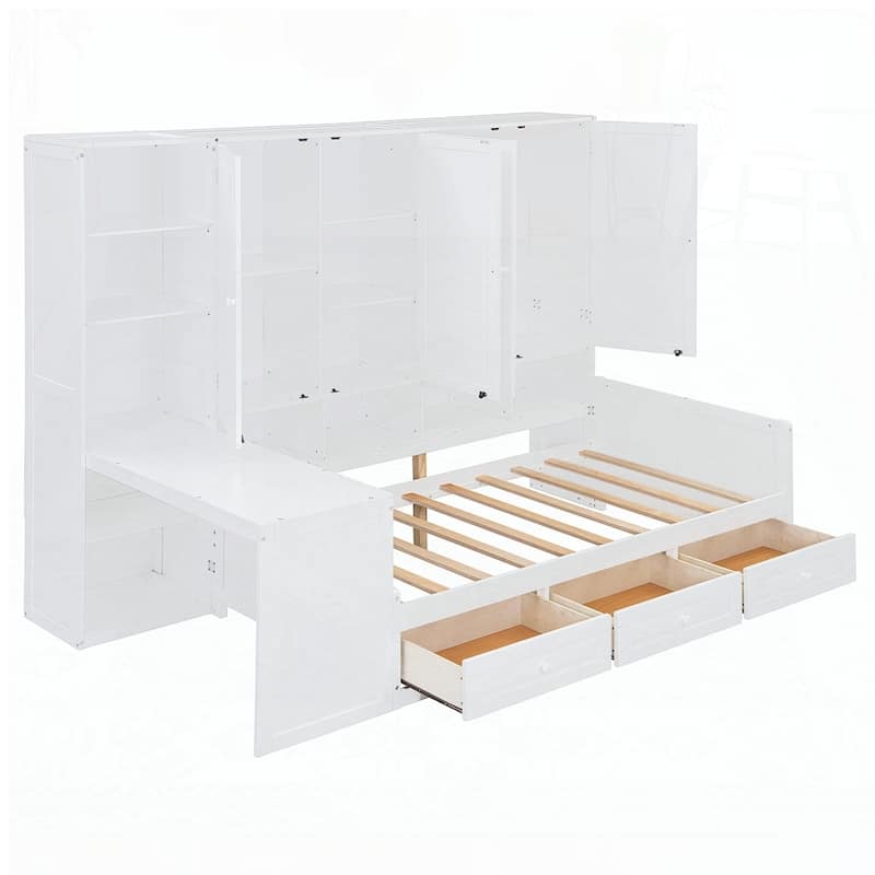 Wooden Daybed With Three Drawers and All-in-One Cabinet