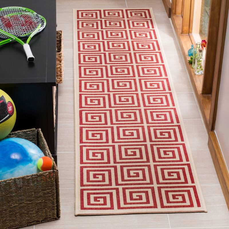 SAFAVIEH Linden Cathy Indoor/ Outdoor Waterproof Patio Backyard Rug - 2'2" x 8' Runner - Red/Creme