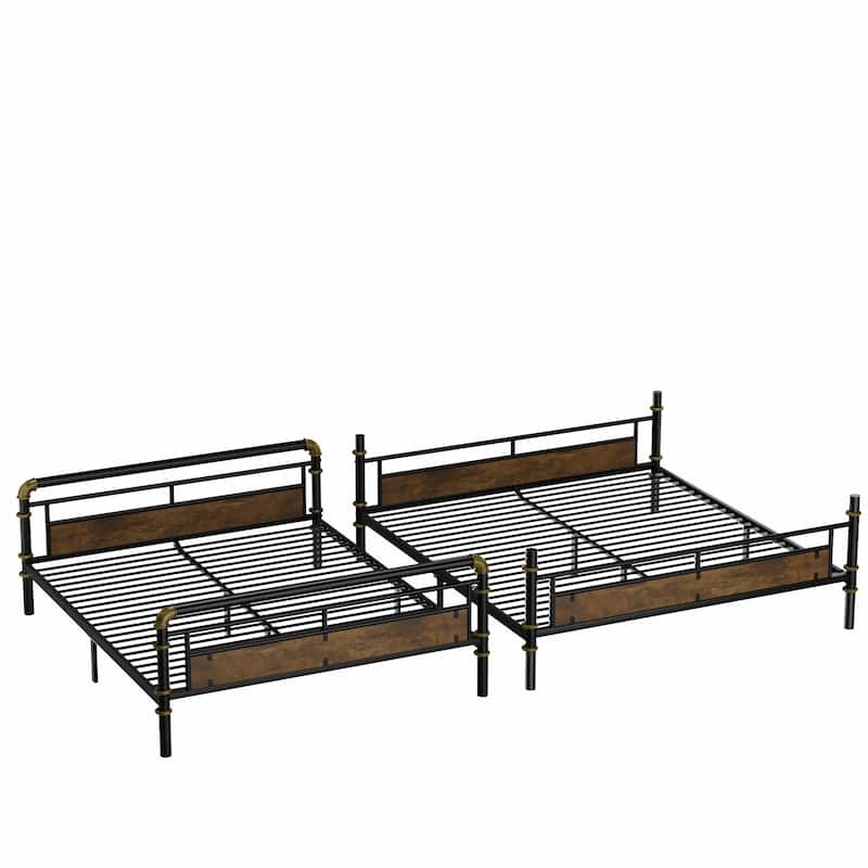 Full XL over Queen Metal Bunk Bed, Industrial Detachable Bunkbeds with Safety Guard Rails for Teens