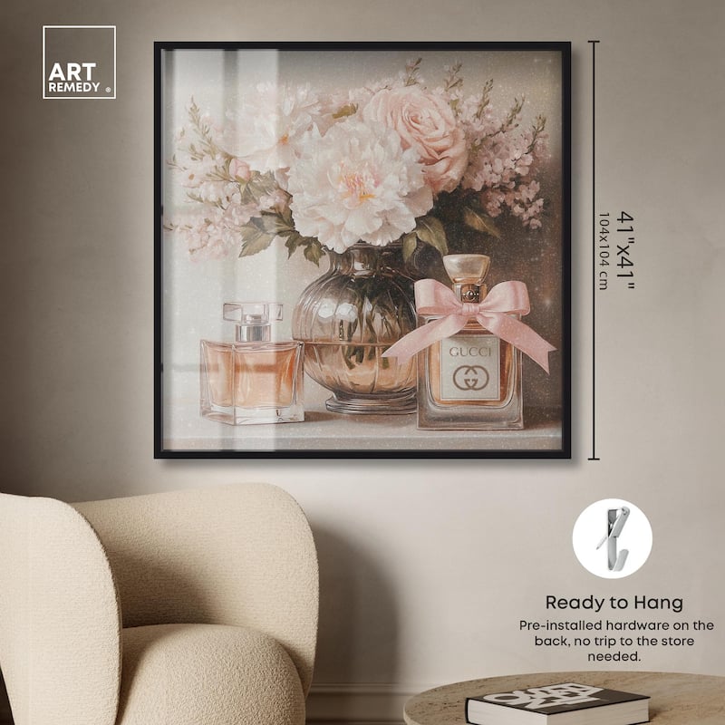 Peach Perfume Flowers in Vase Shadowbox by Art Remedy
