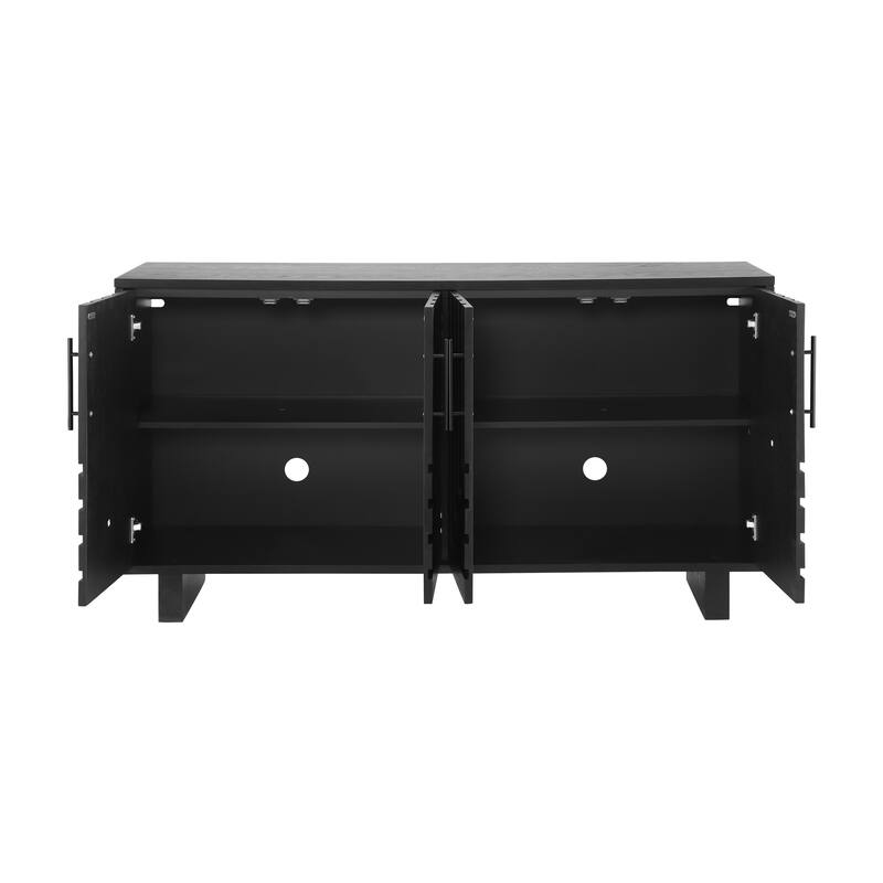 sideboard, 32.5" H storage cabinet with 4 doors, MDF and ash veneer, with metal handles, black finish