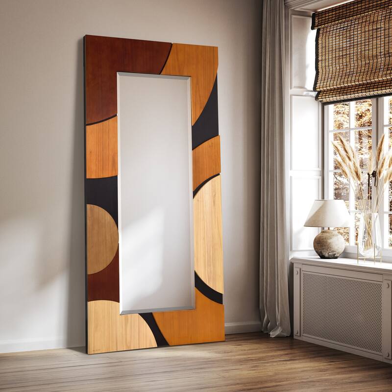 Geometric Blocks Hand Made Solid Paulownia Wood Beveled Leaner Mirror