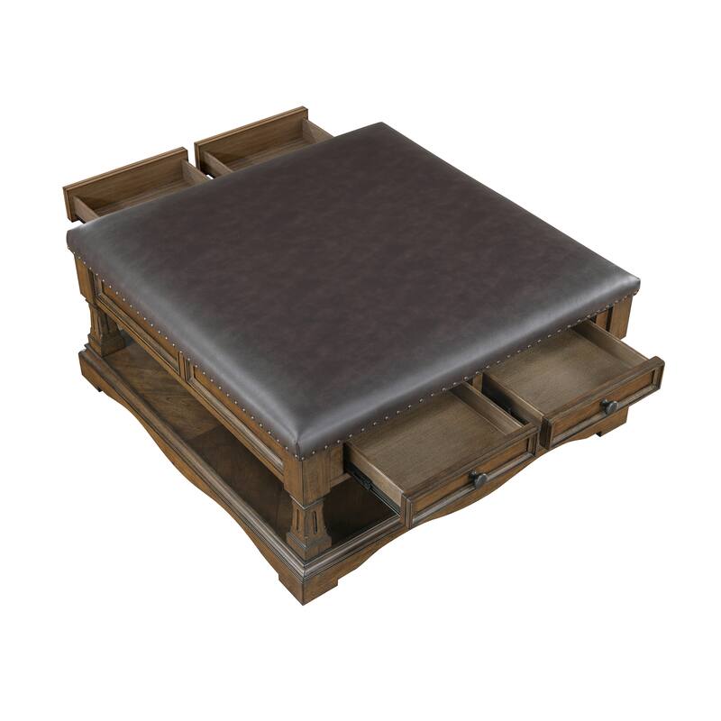 Dionne Rectangular Wood and Faux Leather Cocktail Table