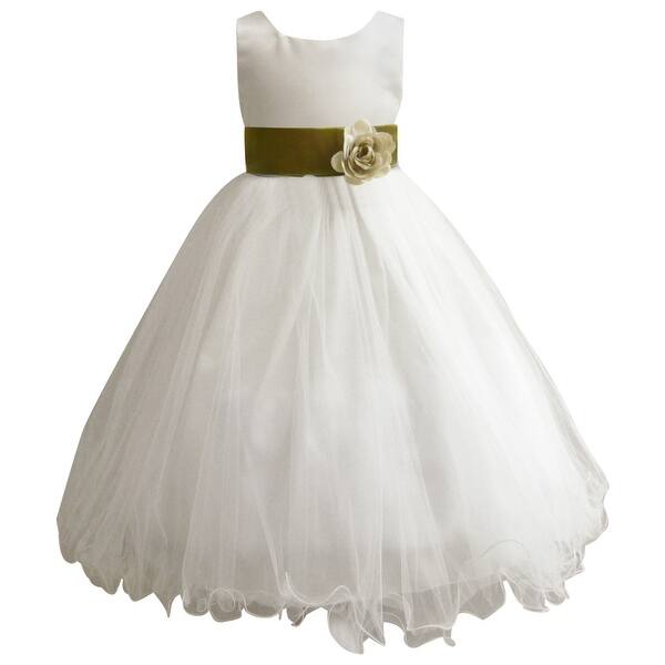 Shop Wedding Easter Flower Girl Dress Paperio Ivory Rattail Satin Tulle Baby 14 Green Olive Overstock 11632372