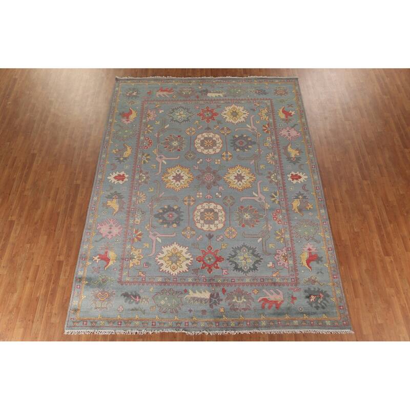 All-Over Floral Oushak Oriental Area Rug Hand-Knotted Wool Carpet - 9'1" x 12'0"