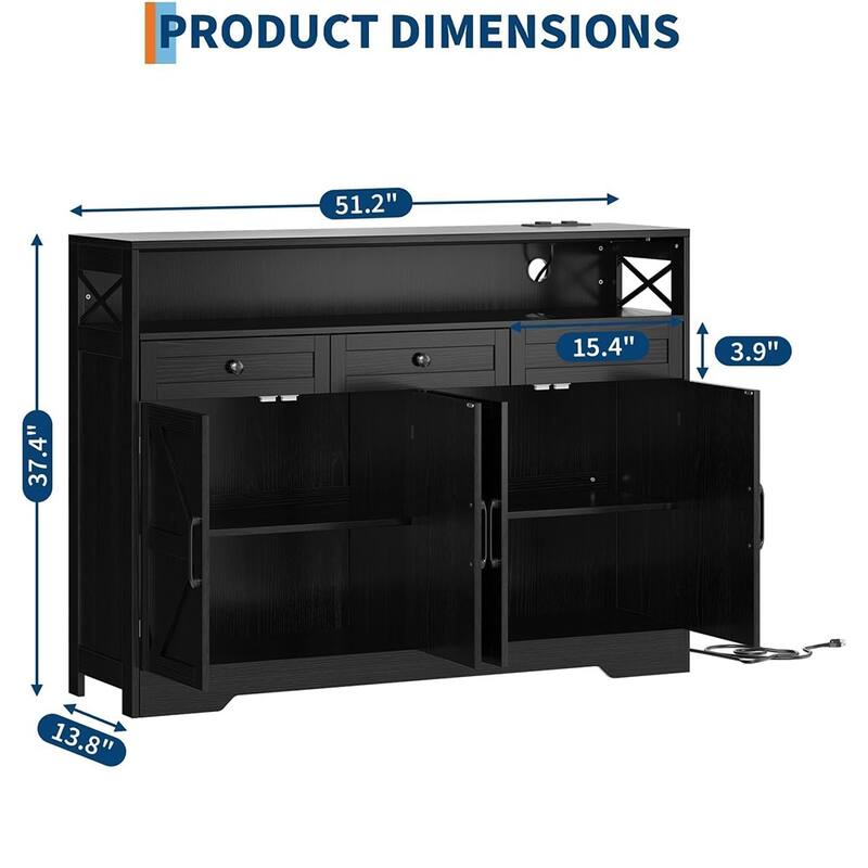 51" Sideboard Buffet Cabinet With Charging Station