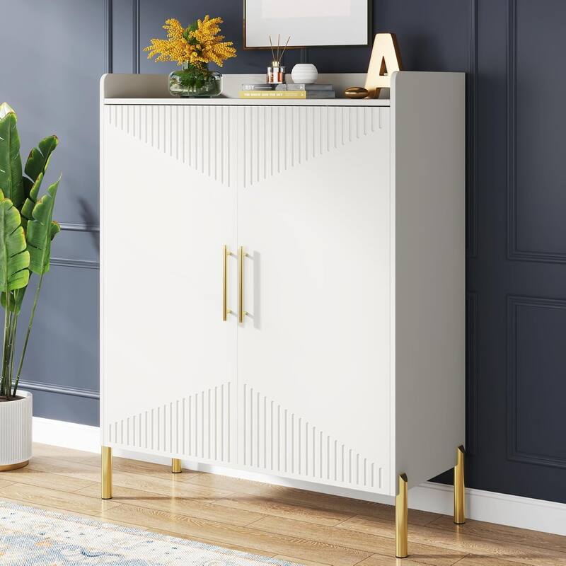 35" White & Gold 6-Tier Entryway Shoe Storage Cabinet