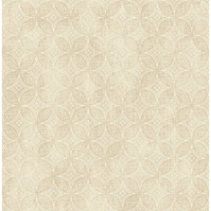 Seabrook Designs Woodcroft Tile Medallion Unpasted Wallpaper - 20.5 in. W x 33 ft. L - Metallic Tan