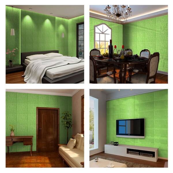 2pcs 3d Wall Panels Foam Self Stick Wall Decoration Wall Tiles 1 Sq Ft Green On Sale Overstock 31969478 Lehom white foam brick 10 packs 3d wall panels peel and stick wallpaper adhesive textured brick tiles for living room bedroom background wall decor cover 57sq.ft.