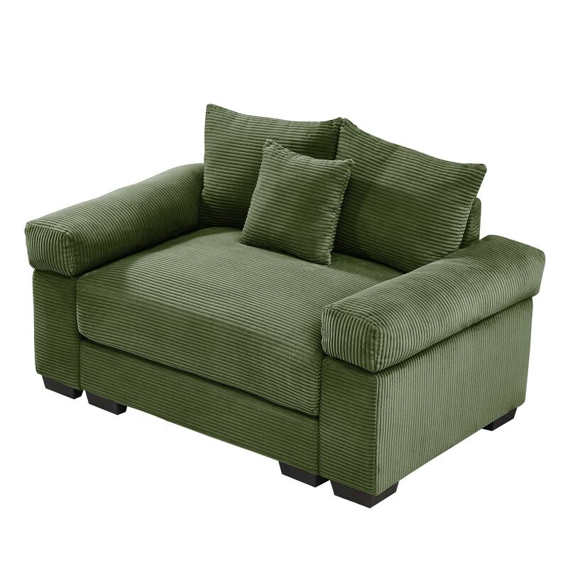 Oversized Accent Chair, 54.3" Corduroy Fabric Single Sofa with Pillow, Modern Upholstered Square Armchair Cozy Reading Chairs