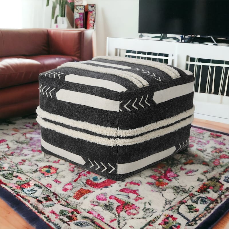 HomeRoots 18" Black 100% Cotton Ottoman