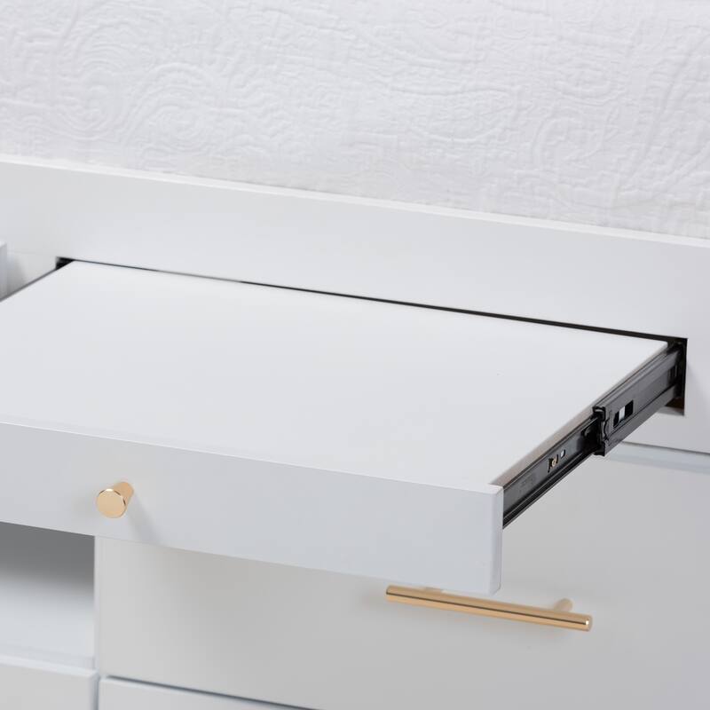 Twin Storage Bed with Desk - 5 Drawer Wood Bed Frame - White Finish - Kids Bedroom Furniture