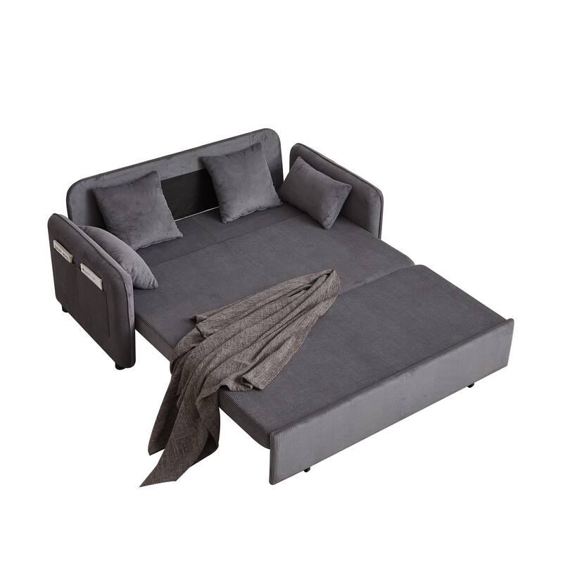 66 Inch Sleeper Sofa Bed Adjustable Sleeper With Pullout Bed 4 Pillows And Side Pockets Soft Convertible