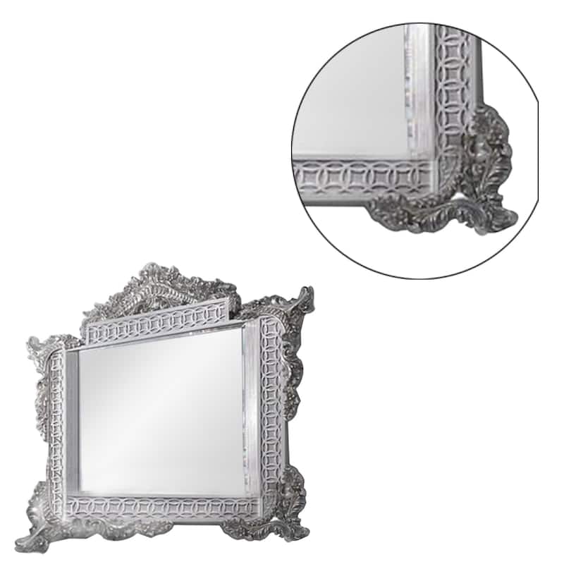 Vera 60 Inch Wall Mirror, Oversized Ornate Carved, Antique Gray, Light Gold - Grey