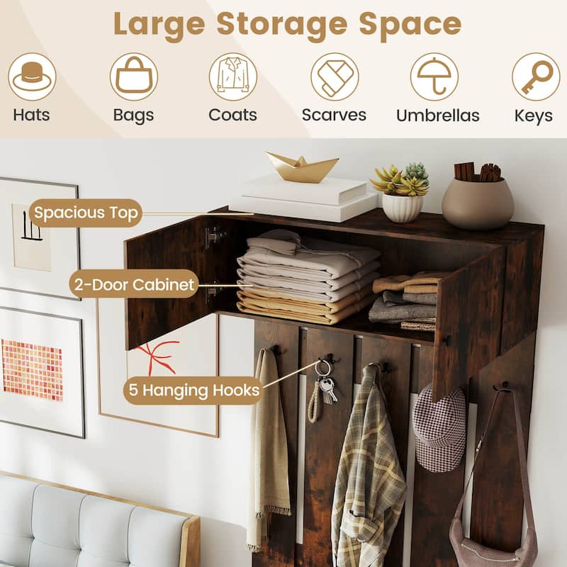Costway Wall Mounted Entryway Wall Coat Rack with 5 Double Hooks & - See Details