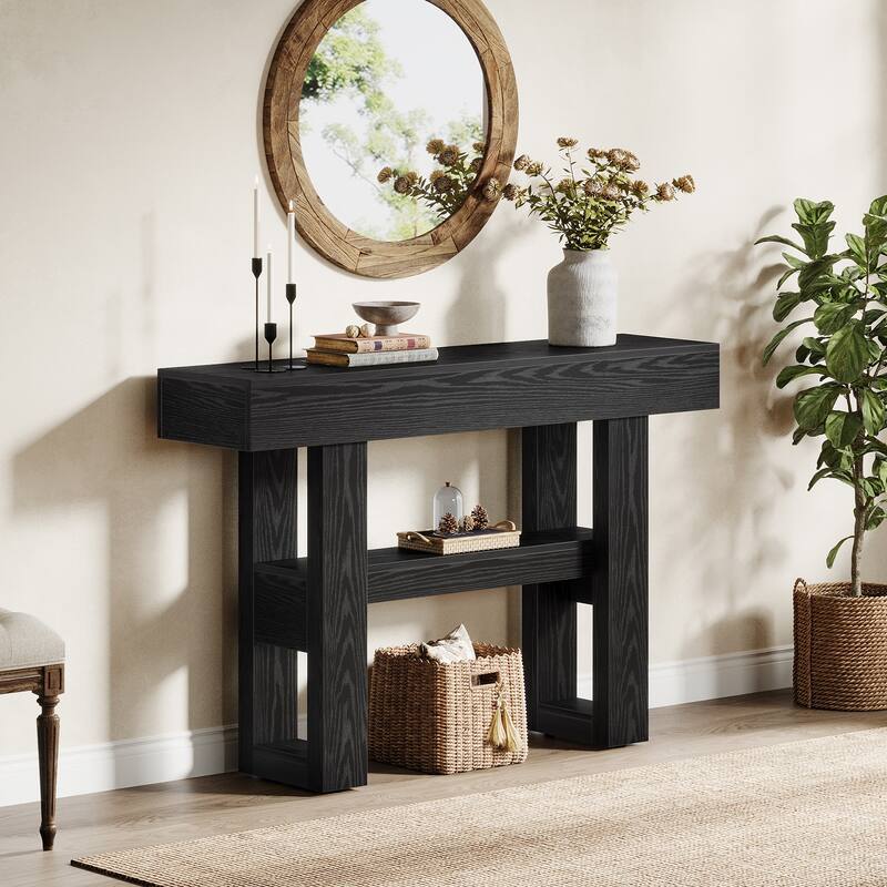 41.34-Inch Farmhouse Console Table, 2-Tier Narrow Sofa Table - 41.34" W x 11.81" D x 31.5" H