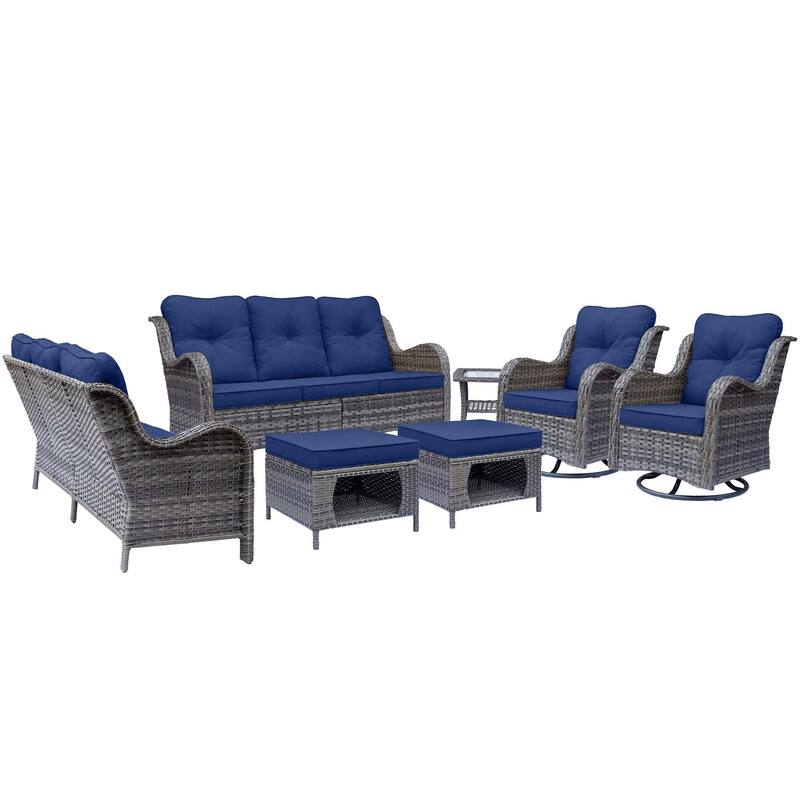 7 Piece Outdoor Patio Furniture Wicker Set with Swivel Rocking Chairs