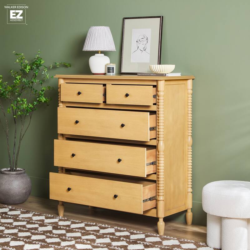 Walker Edison Easy Assembly 5-Drawer Dresser with Wood-Turning Detail