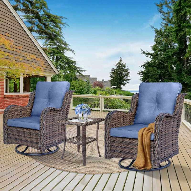 High Back Rattan Wicker Outdoor Patio Conversation Swivel chairs Sets