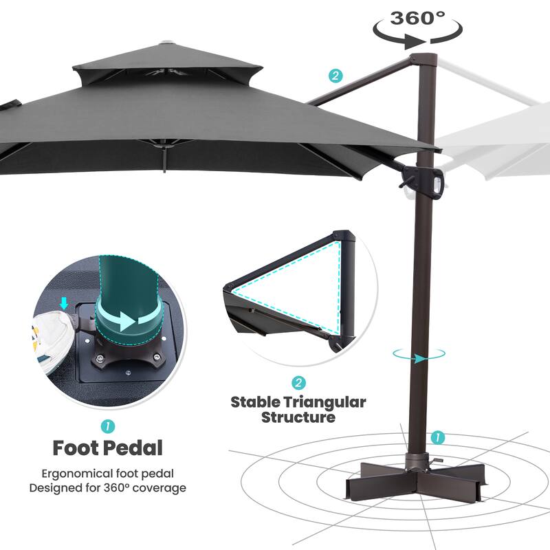 Outdoor 10ft Double Top Patio Cantilever Umbrella with Cross Base by Crestlive Products