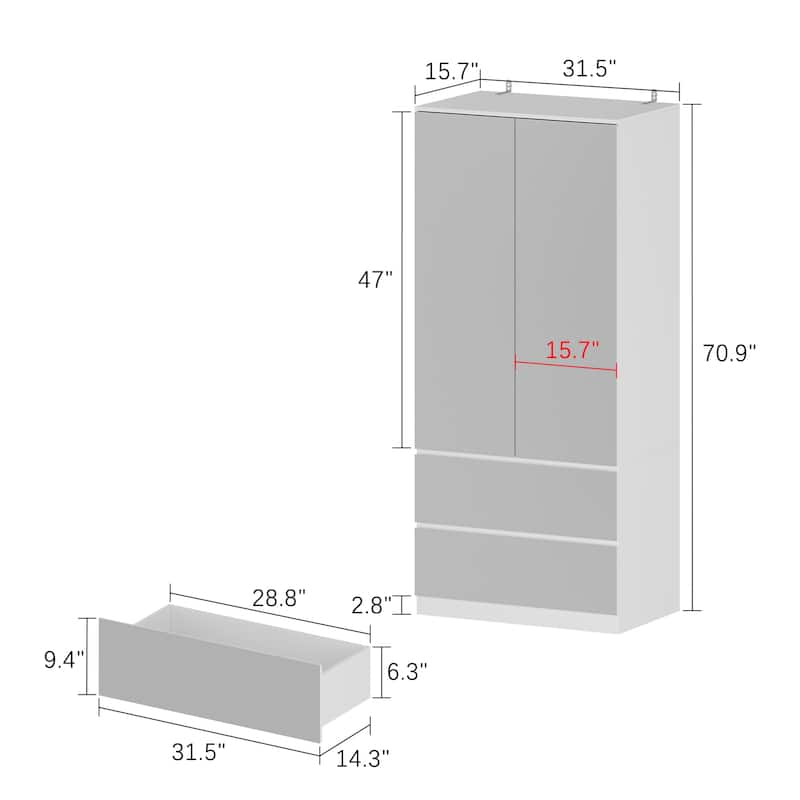 White Large Modular Modern High Gloss Wardrobe Armoire Mirrored Doors