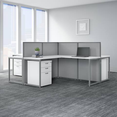 Easy Office 60W 4 Person L Shaped Desk Set by Bush Business Furniture
