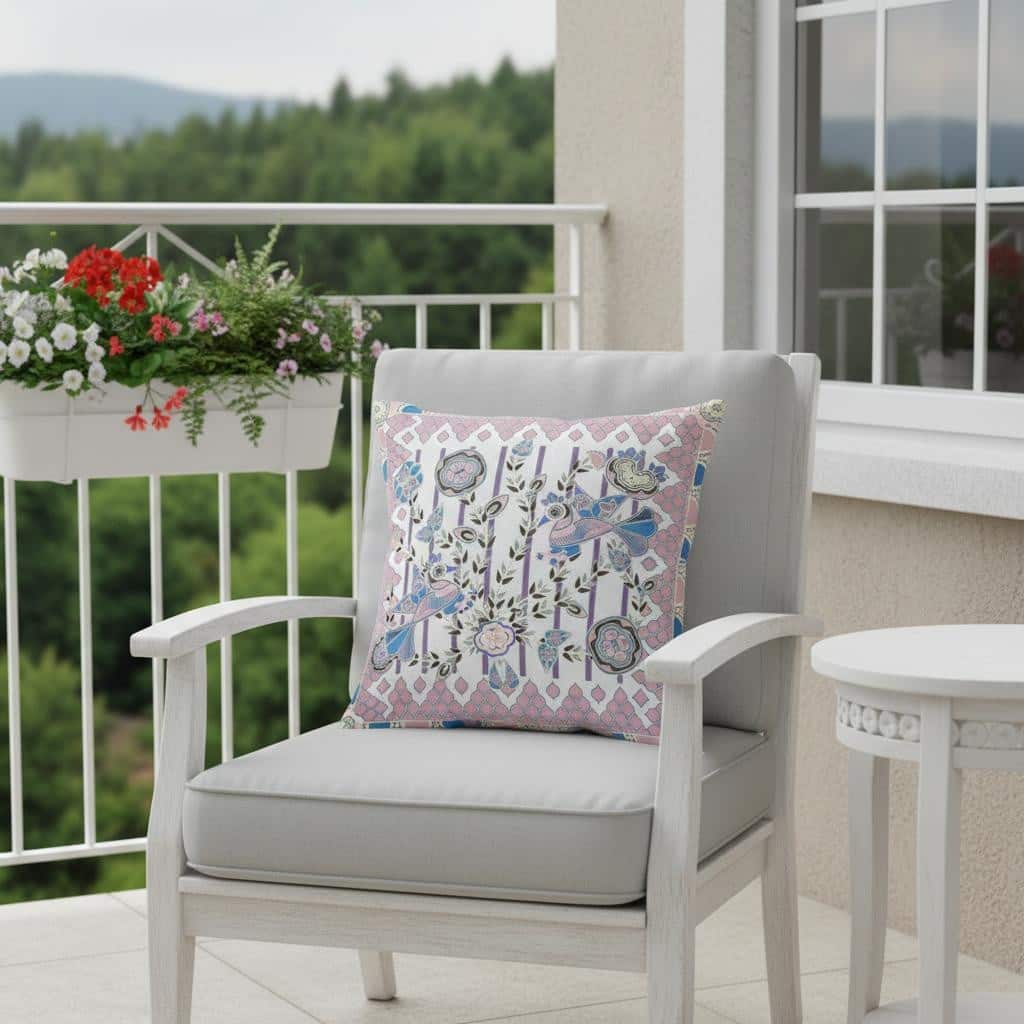 HomeRoots 20" x 20" Black and White Peacock Blown Seam Floral Indoor Outdoor Throw Pillow - 20.00' X '5.00' X '20.00