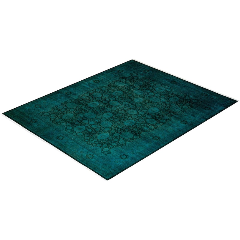 Overton Hand Knotted Wool Vintage Inspired Modern Contemporary Overdyed Green Area Rug - 8' 4" x 10' 3"