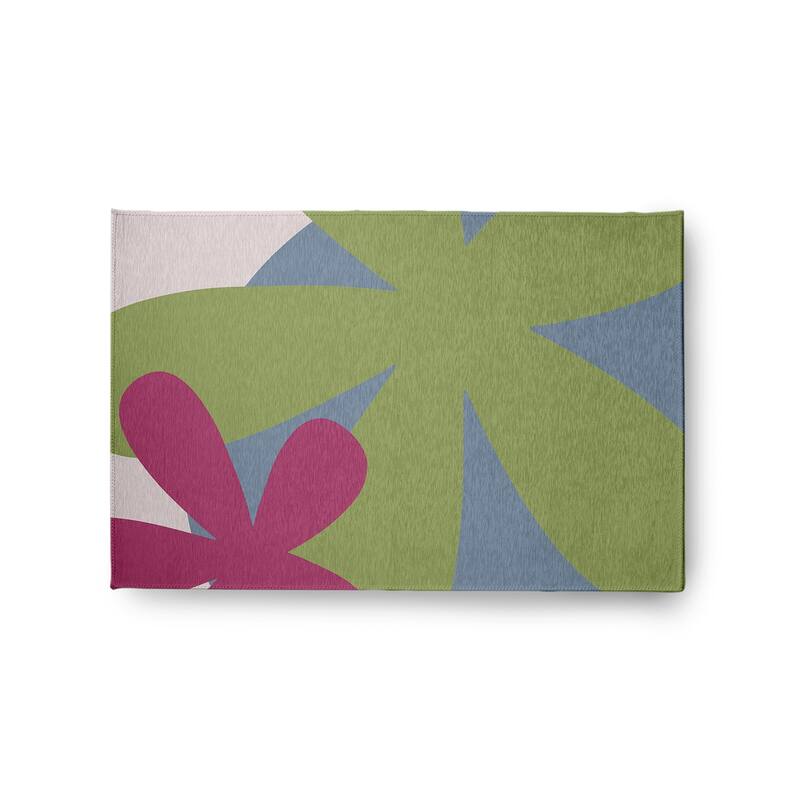 Bold Flowers Modern & Contemporary Chenille Area Rug - Apple Green - 24" 36"