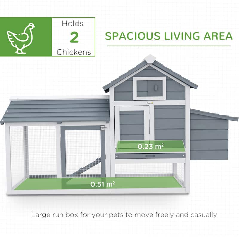 PawHut 59" Solid Enclosed Outdoor Backyard Chicken Coop Kit with Nesting Box,Grey