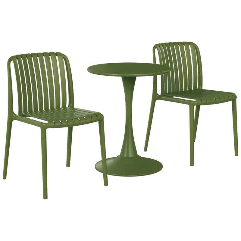 Frond and Form 2-Person Outdoor Round Dining Set - Olive Green