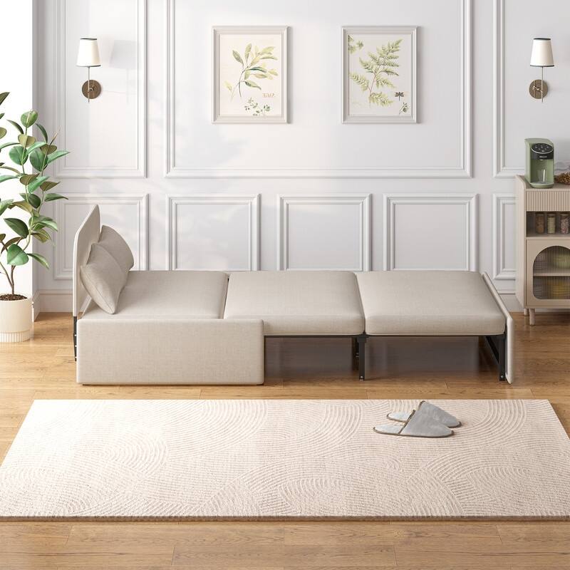 Mixoy Linen 2-in-1 Convertible Sofa Bed,Twin/Queen Pull Out Sleeper Sofa with Mattress,Cushions