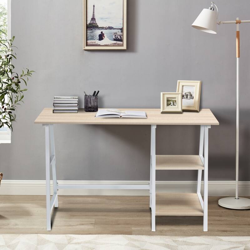 47 in. Rectangular Beige Writing Desk with Open Storage - Overstock ...